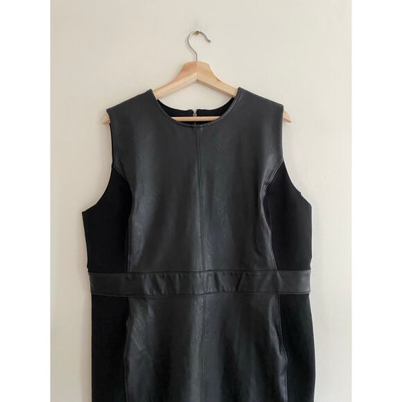 SPANX Leather Like Combo Fitted Dress in Classic Black Size 1X - Picture 2 of 7